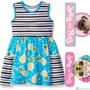 Jelly The Pug Girls Pineapple Print Knit Dress Boutique Blue 3T 12 14 Casual‎